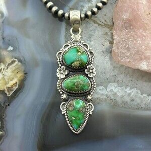 Sterling Silver Southwestern Style 3 Sonora Gold Turquoise Decorated Pendant #1